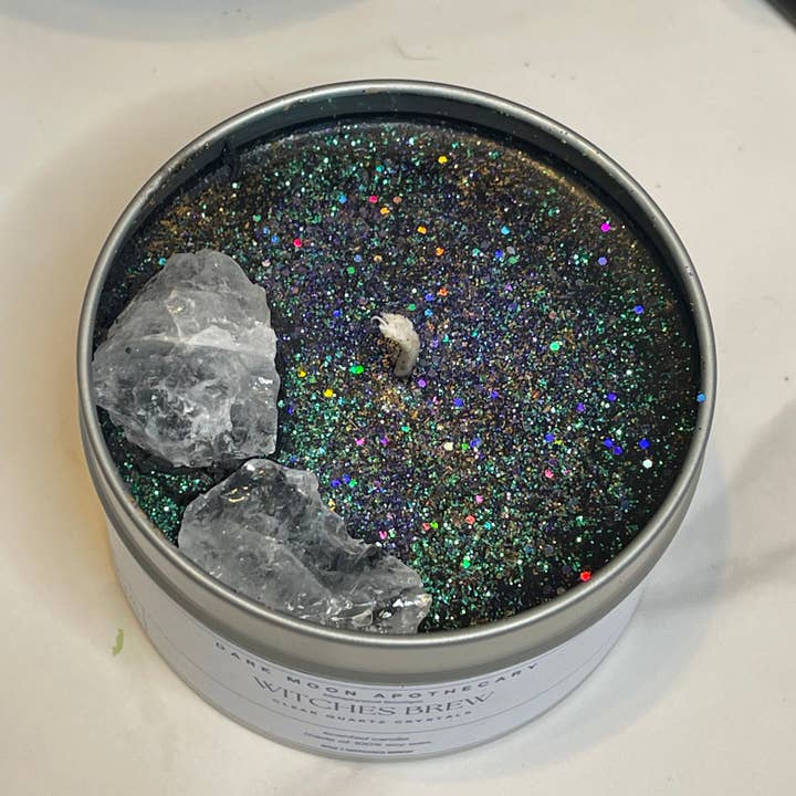 Witches’ Brew 8oz Soy candle with crystal for wholesale by The Dark Moon Apothecary