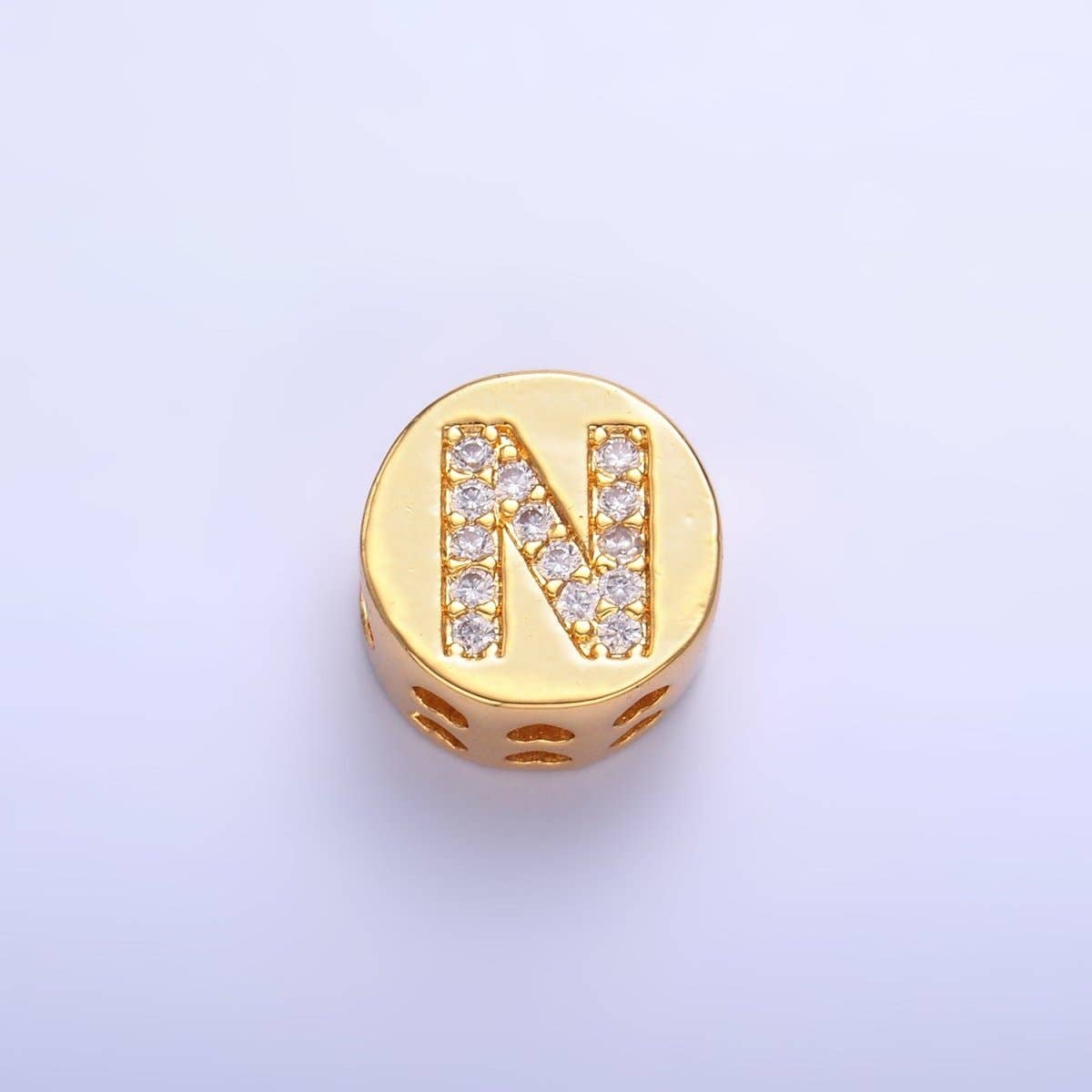 Aim Eternal - Wholesale Beads - 24K Gold Filled Alphabet Letter Micro Paved CZ Round Bead | A1526 - A153813