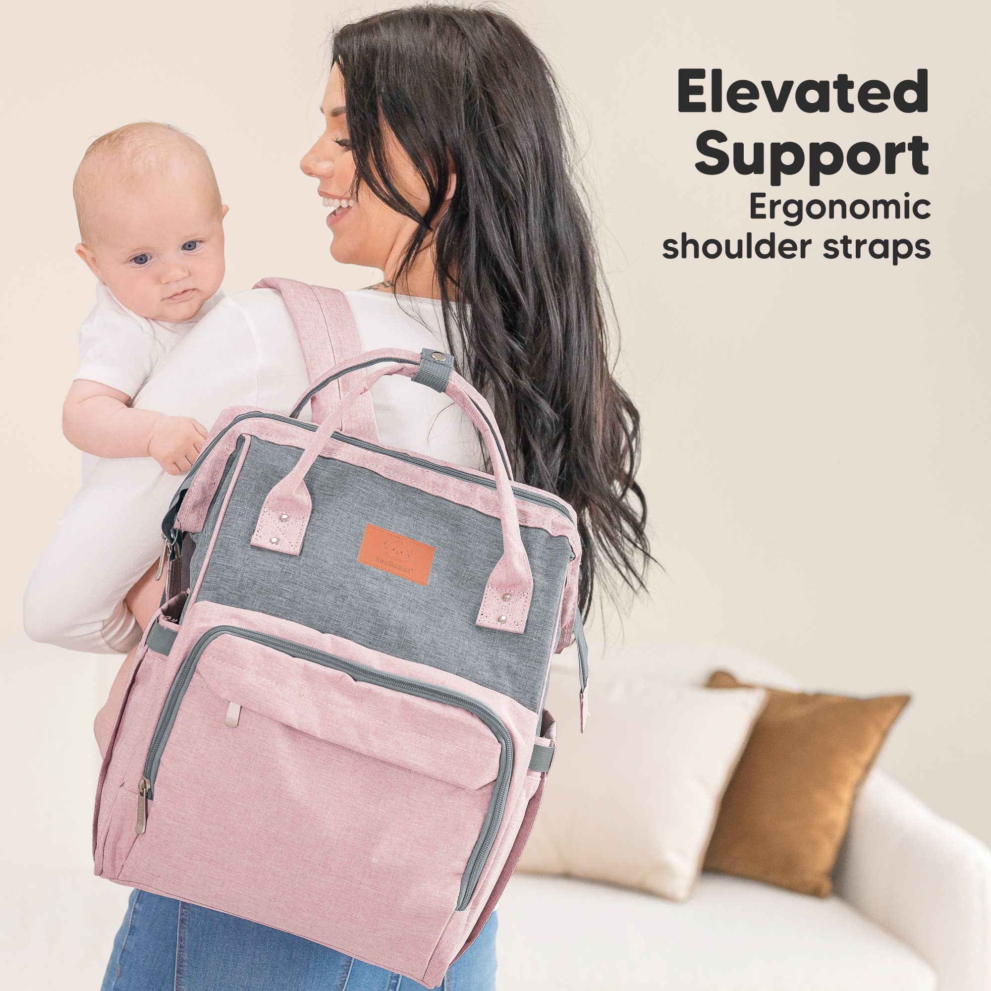 Pink Gray Original Diaper Bag Backpack, Baby Bags with Changing Pad for wholesale on Faire6