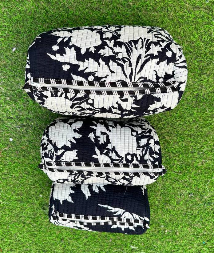 bhavnas boutique - Wholesale Makeup/Cosmetic Bag - Black Cotton Quilted Bag Women Bag Beautiful Bag Travel Bags2