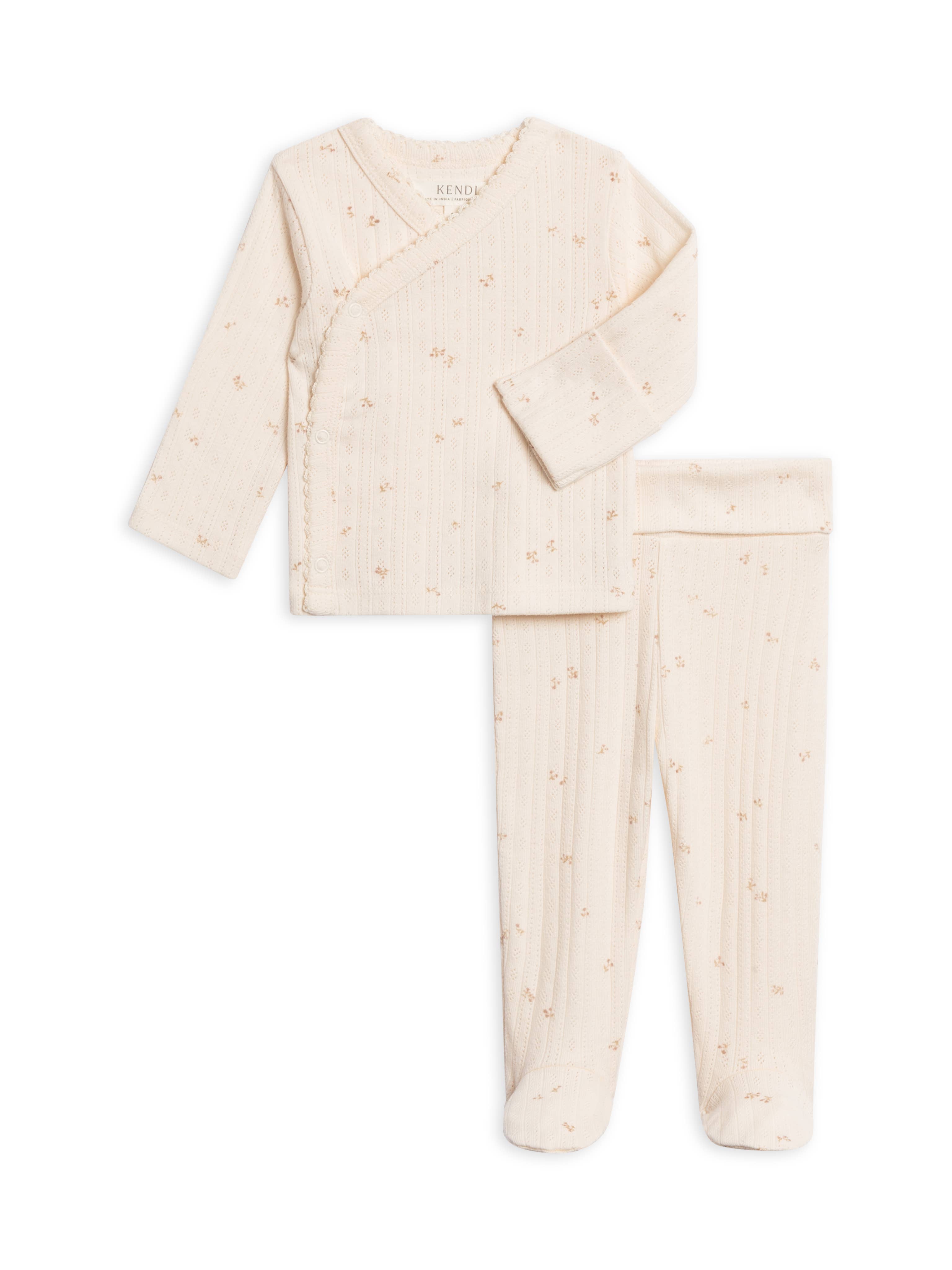 Colored Organics – wholesale Set med topp och byxa – baby – 2-delad spetsig borstad baksida pointelle kimono topp och byxset3