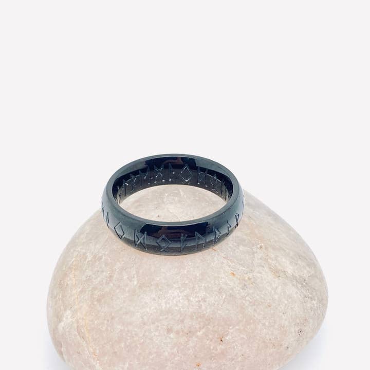 Mio Queena - Wholesale Band/Stacked Ring - Vintage Viking Text Luen Rune Titanium Steel Ring - MJ/MR