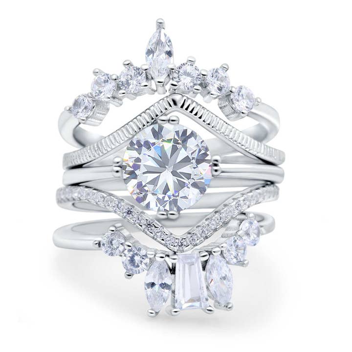 Trio Set Three Piece Bridal Round Simulated Cubic Zirconia Wedding Ring for wholesale by Blue Apple Imports