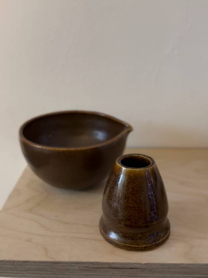 Ceramic Matcha Bowl & Whisk Holder Set for wholesale by Calico Collective