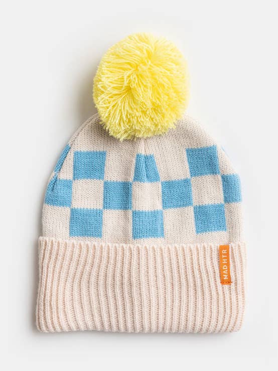 Youth Mad Hatter Checkered Beanie - Blue for wholesale by Alice & Wonder