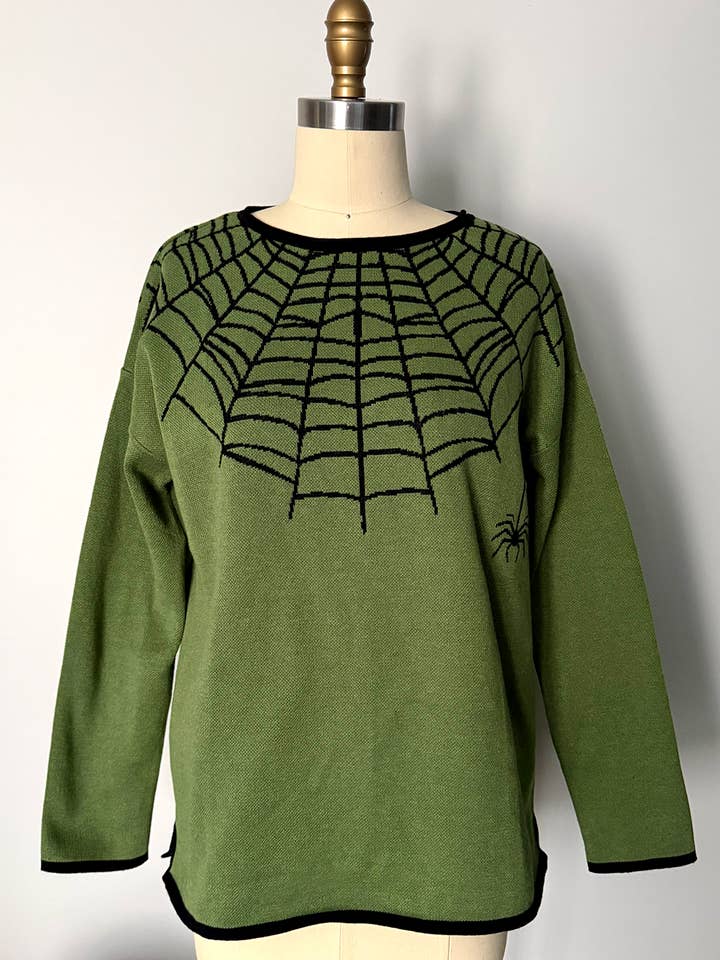 Charlotte's Spinnennetz-Pullover Grün - AUF BESTELLUNG ANGEFERTIGT für den Großhandel von The Oblong Box Shop™