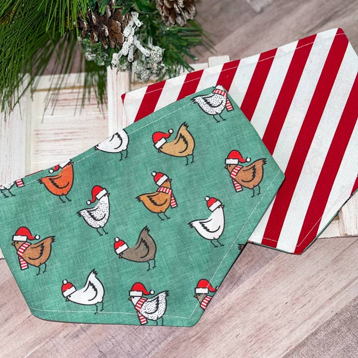 K and M Collars - Wholesale Pet bandana – Dog - Christmas Chickens Reversible Dog Bandana