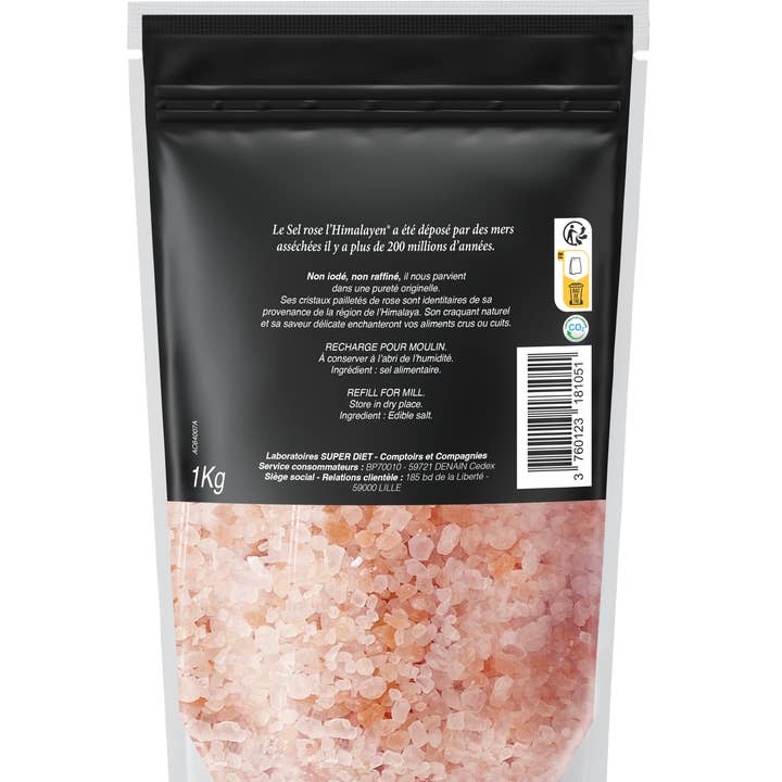 LABORATOIRES SUPER DIET - Wholesale Salt - PINK HIMALAYAN SALT CRYSTALS - 1KG BAG
