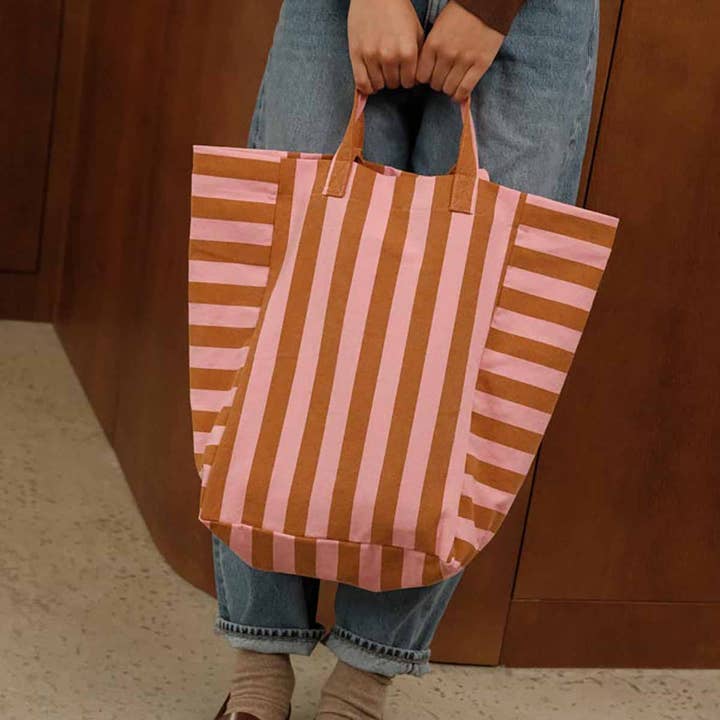 ELISABETH TOTE BAG STRIPES CARAMEL / STRAWBERRY for wholesale by Rose in April