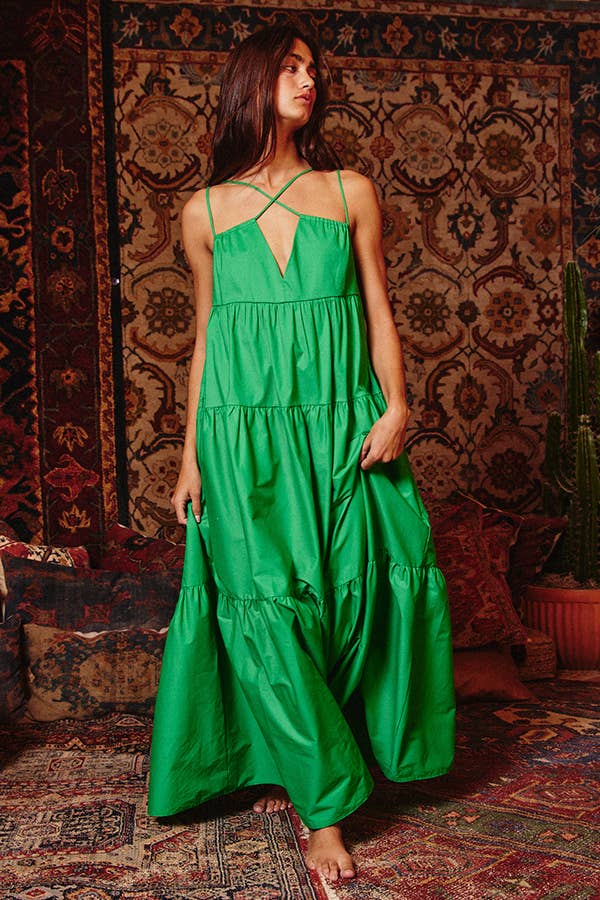 BUCKETLIST INC - Wholesale Dress - Women's - D4070 -Strappy Tiered Poplin Maxi Dress9