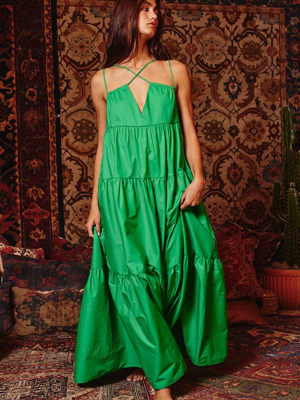 BUCKETLIST INC - Wholesale Dress - Women's - D4070 -Strappy Tiered Poplin Maxi Dress9