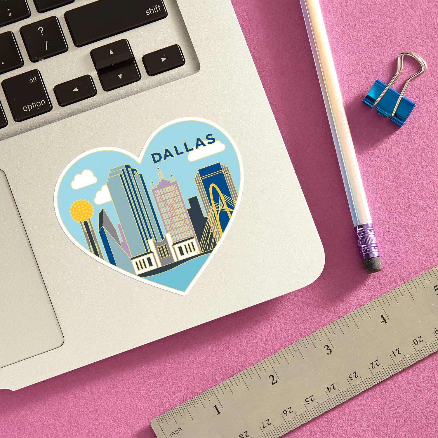 THE FOUND - Wholesale Sticker - Dallas Texas Skyline Heart Die Cut Sticker1