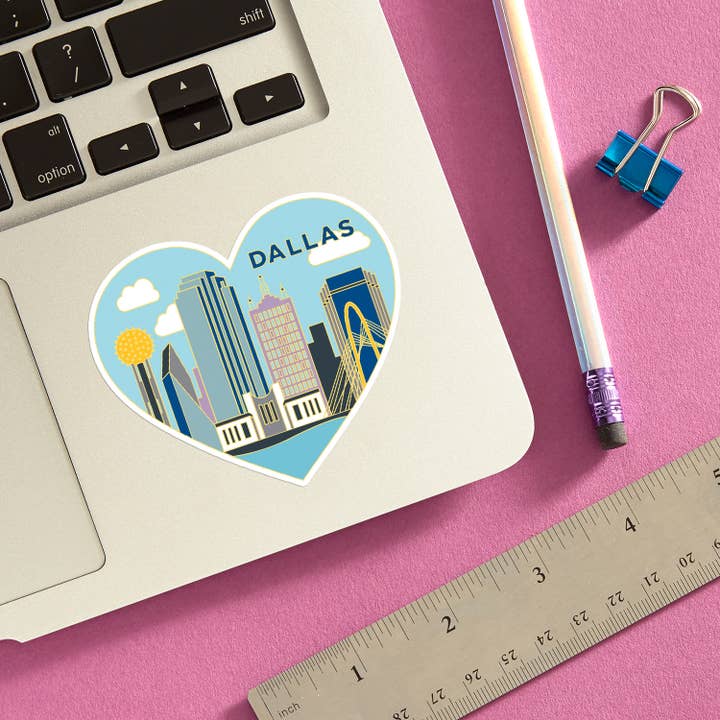 THE FOUND - Wholesale Sticker - Dallas Texas Skyline Heart Die Cut Sticker1