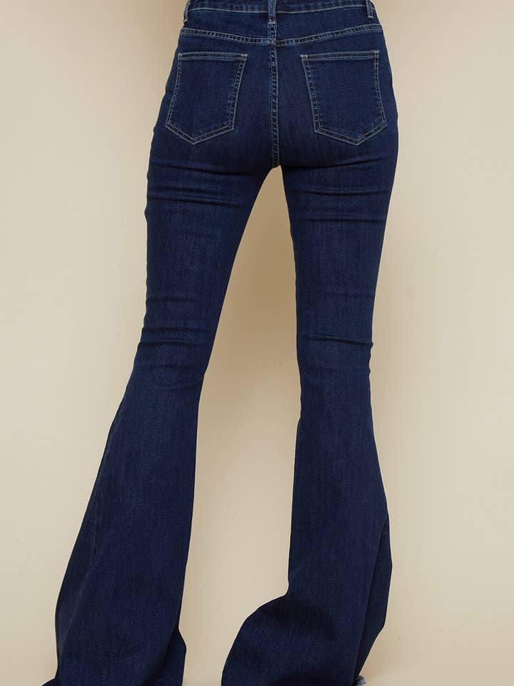 Saints & Hearts - Wholesale Jeans - Women's - SIP6212A DK DENIM CRISS CROSS UPSIZED BELL BOTTOM JEAN