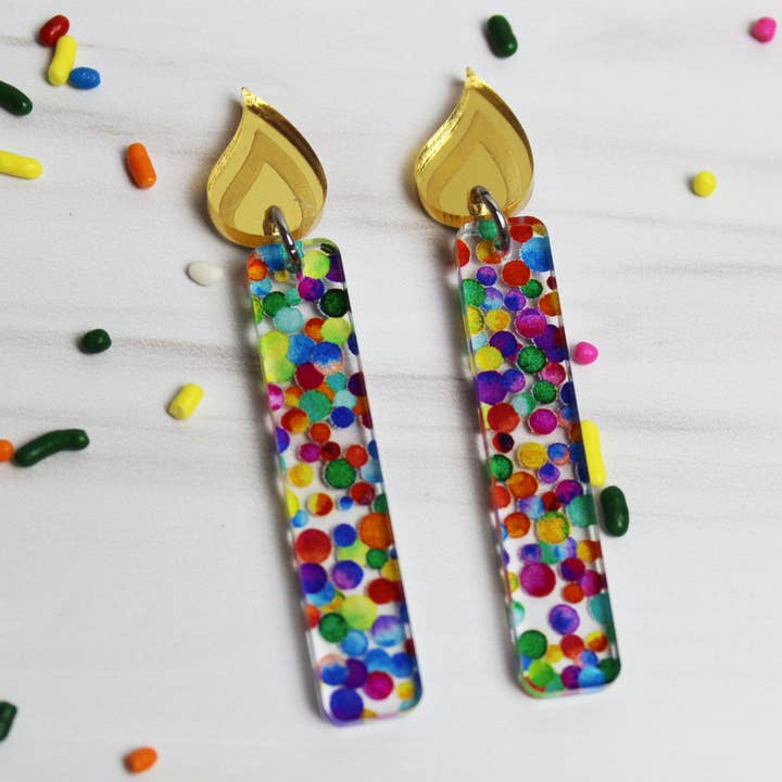 Confetti Dot Birthday Candle Earrings for wholesale by Pearl's Custom Creations