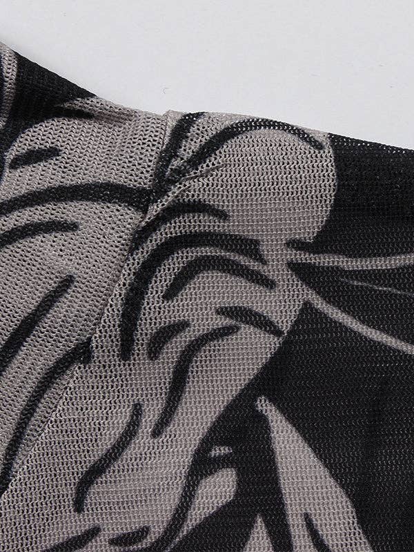 BLACK Long Sleeves Skinny Printed See-Through Split-Joint High Neck Evening Dresses Maxi Dresses for wholesale on Faire5