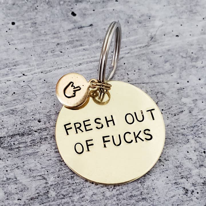Salt and Sparkle - Wholesale Keychain - Unisex - FRESH OUT OF FUCKS Brass Key Chain with middle finger accent