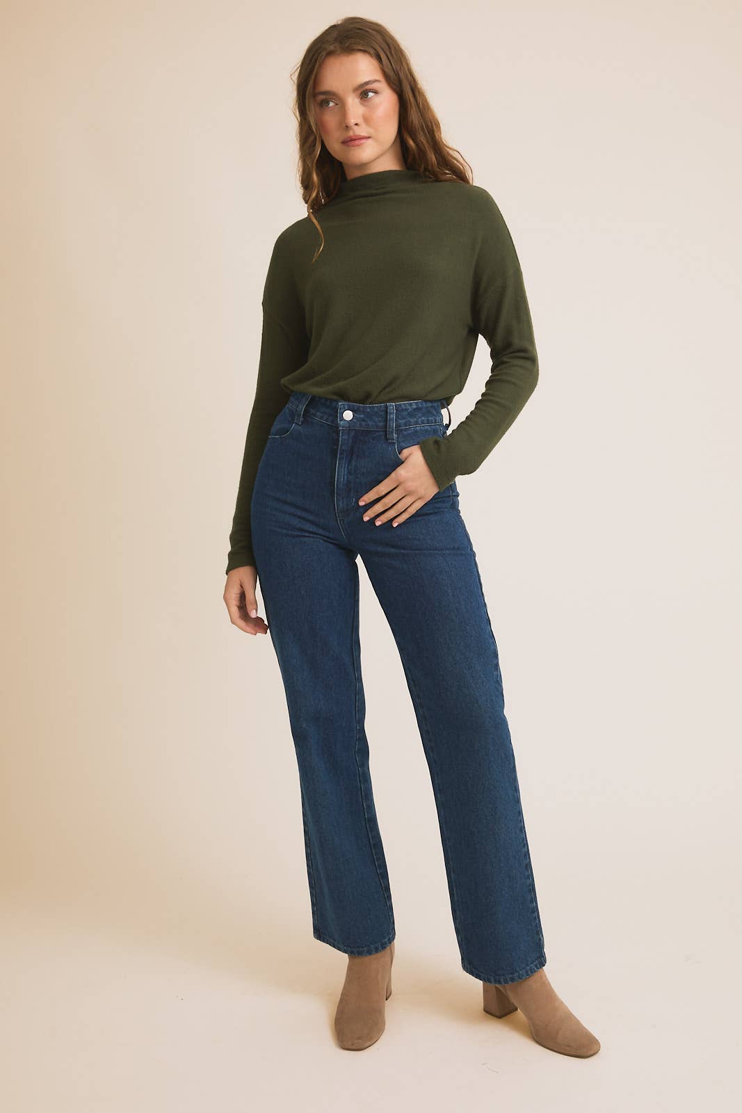 OLIVE LONG SLEEVE MOCK NECK BODYSUIT for wholesale on Faire4