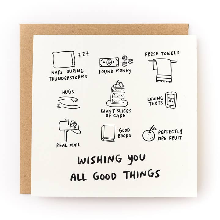 Wishing You All Good Things Letterpress Birthday Card for wholesale by Kwohtations