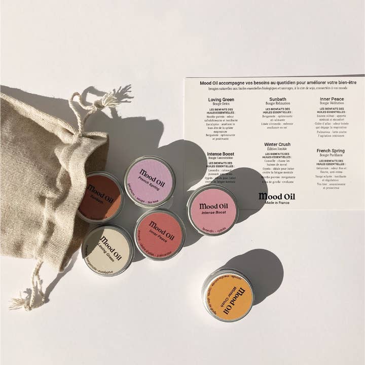 Conjunto descoberta MOOD OIL - 6 mini velas de 18g cada por atacado de Mood Oil