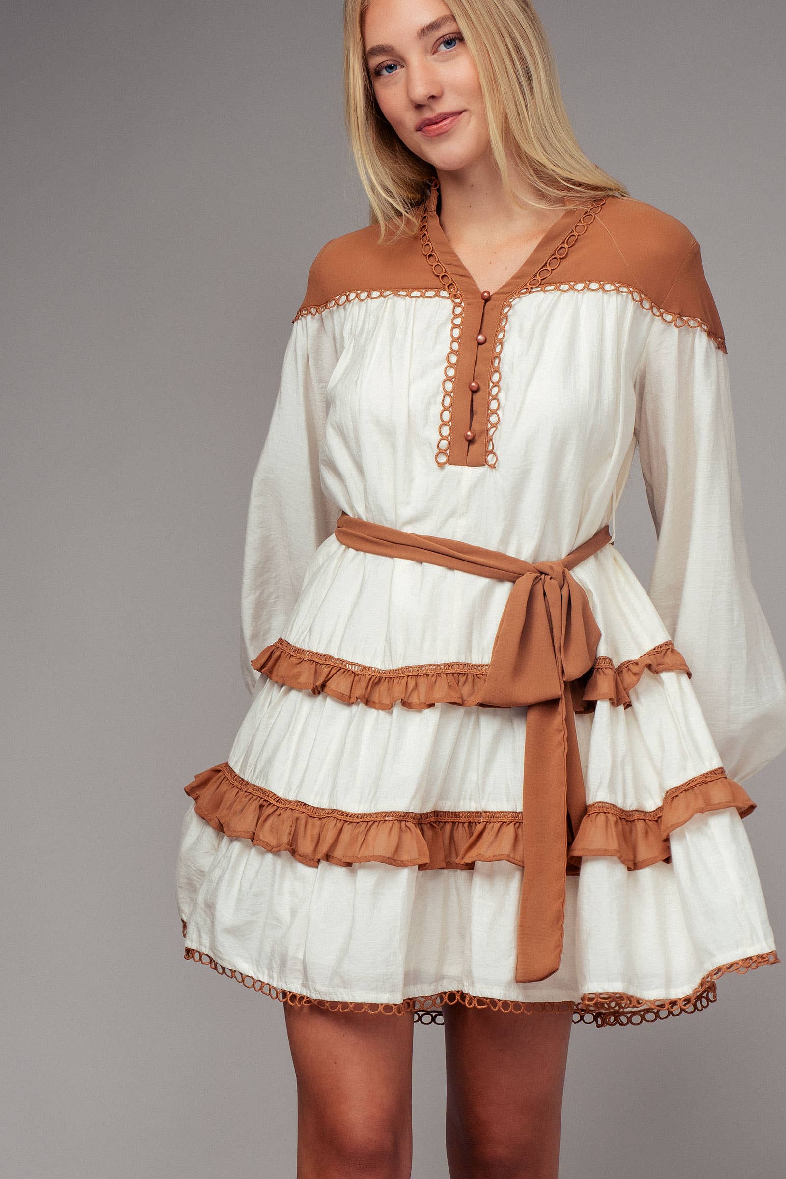 Urban Daizy - Wholesale Dress - Women's - Contrast Trim Renaissance Tiered Mini Dress1