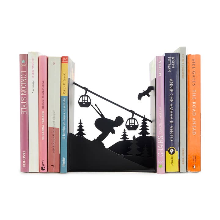 Fermalibri, Ski Run, nero, metallo per la vendita all'ingrosso da parte di Balvi