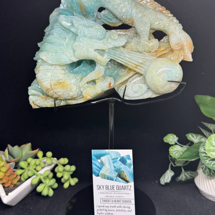 Altar Gorgeous Sky blue quartz dragon carving G685 for wholesale by The 7 Directions
