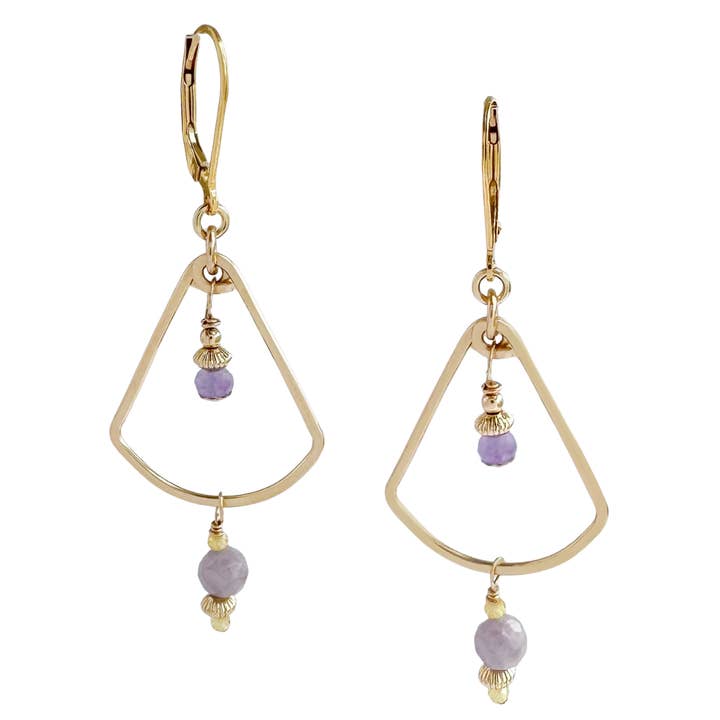 Gold Fan Outline Drop Earrings: lilac yellow for wholesale by Freshie & Zero