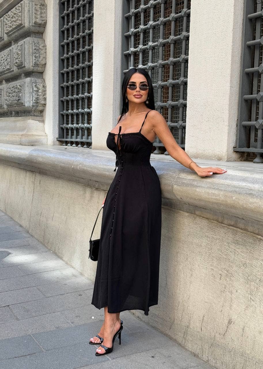 Standpoint Top – wholesale Dress – Women's – The Riviera Charm Lace-Up Midi Dress Summer Romance - 120225