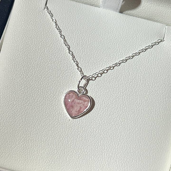 Crushed Larkspur Heart Necklace for wholesale by Chloe May Creations