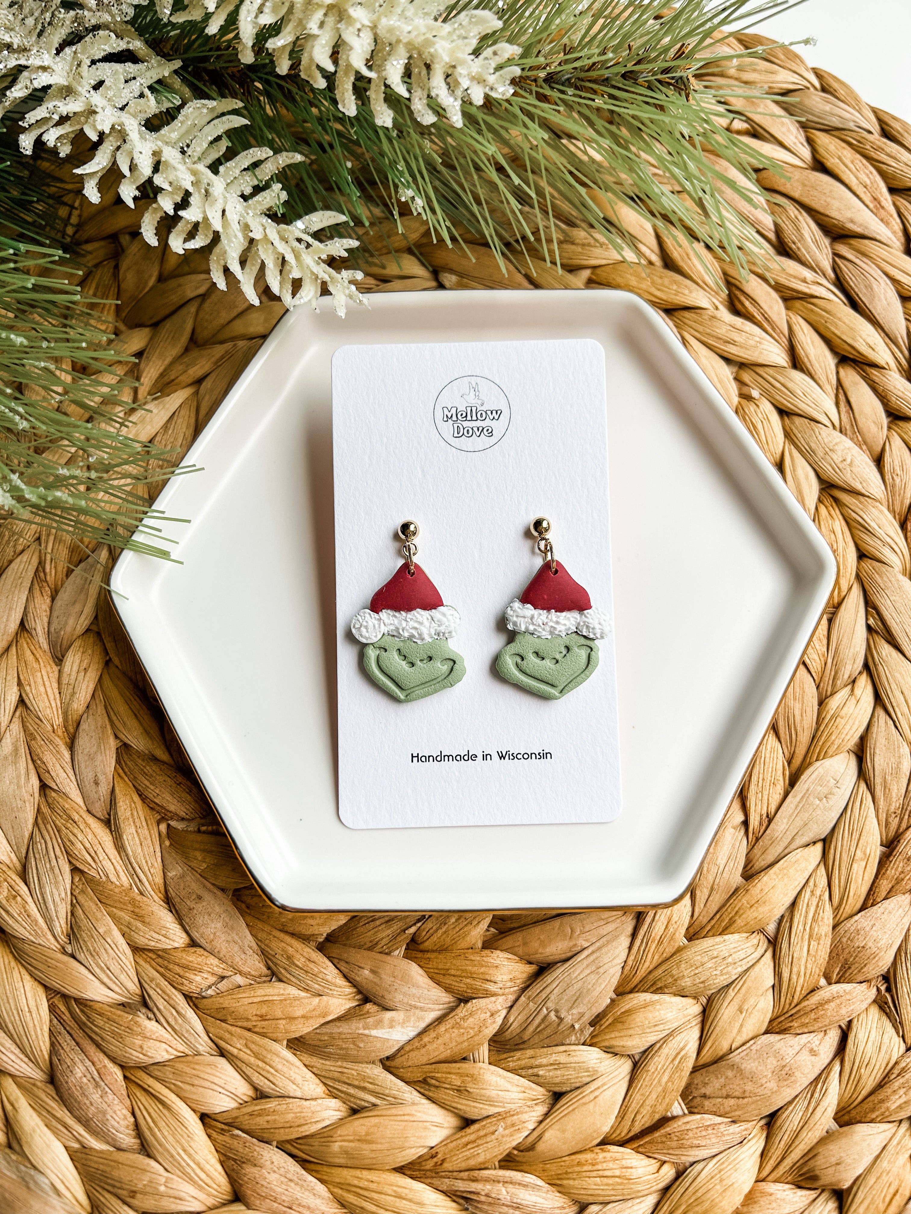 Mellow Dove Designs - Wholesale Dangle Earrings - Grinch Dangle Earrings | Boho Christmas Earrings