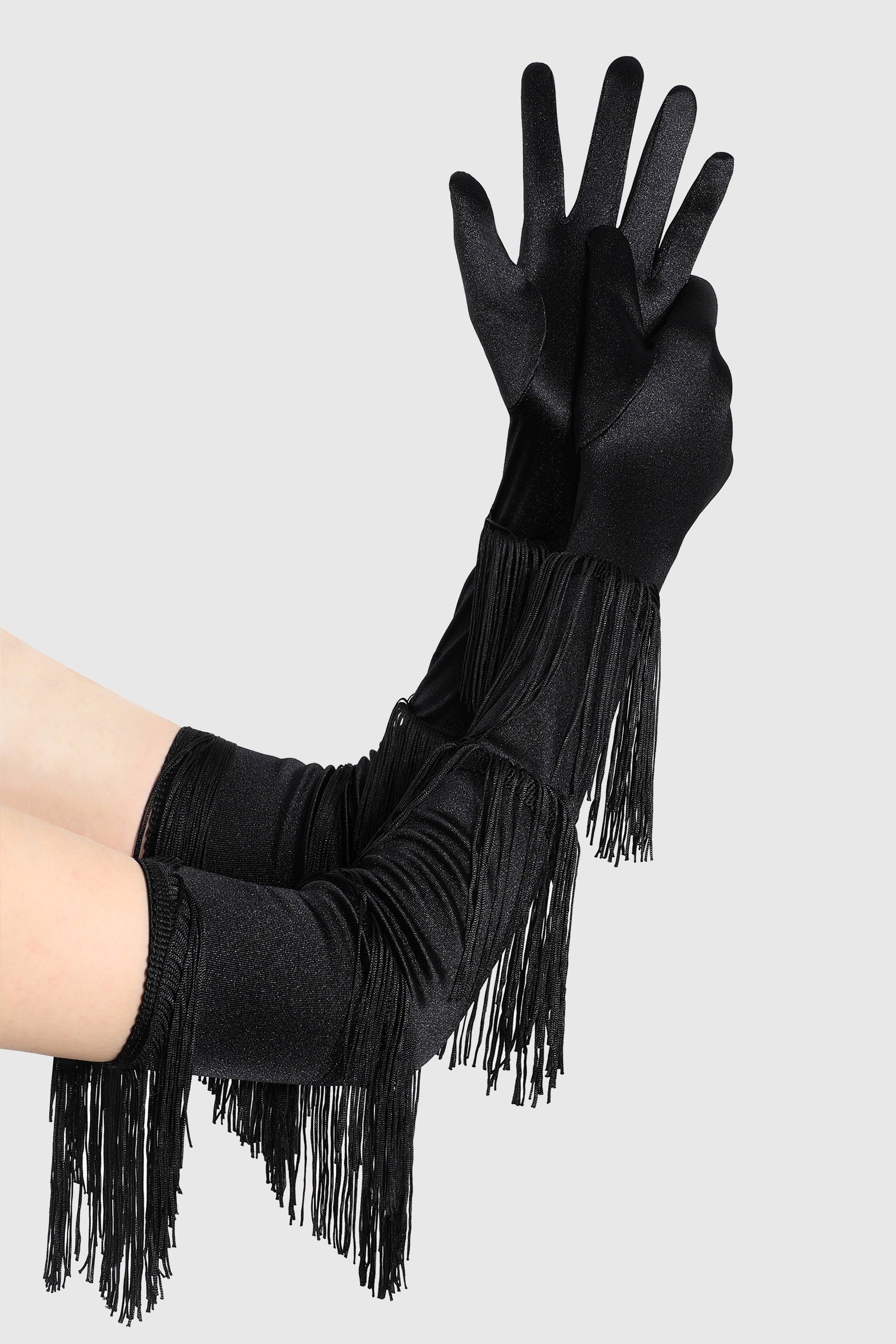 Black 21.6" Long Satin Tassel Opera Gloves for wholesale on Faire0