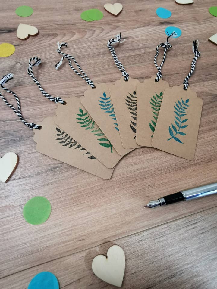 6pk hand printed botanical gift tags / present tags for gift for wholesale by Jackdaw and Bear
