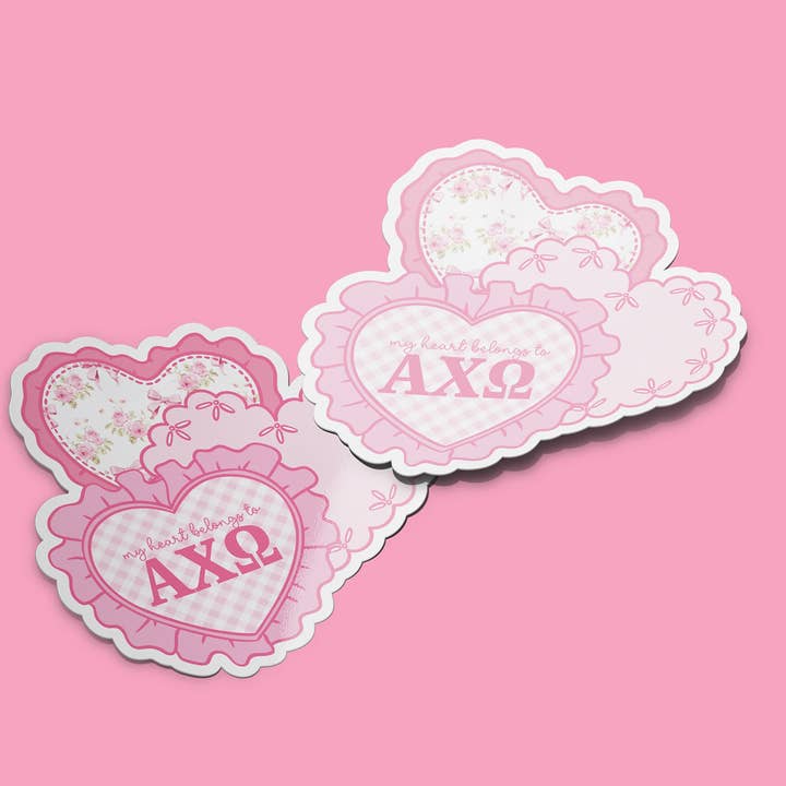Alpha Chi Omega Sticker - Heart Patchwork for wholesale by Aspen and Lark