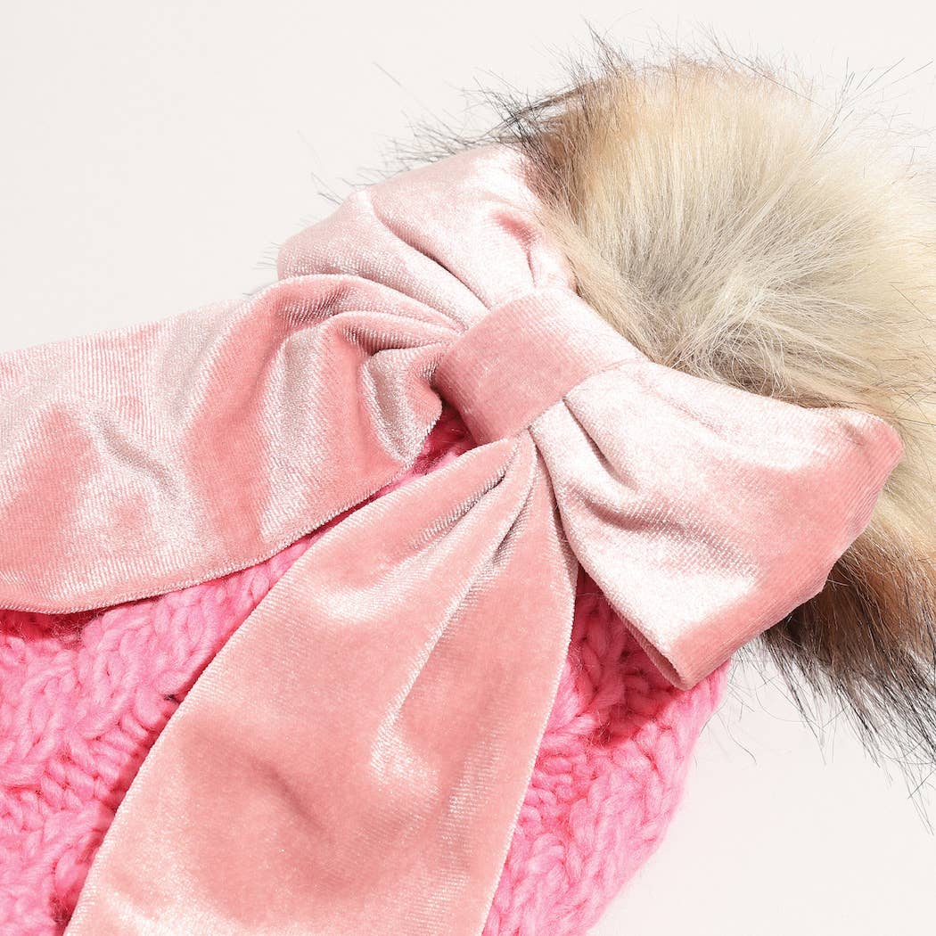 Fashion City - Wholesale Beanie - Women's - Winter Knitted Beanie Pom Pom Ribbon Bow Scrunchie12