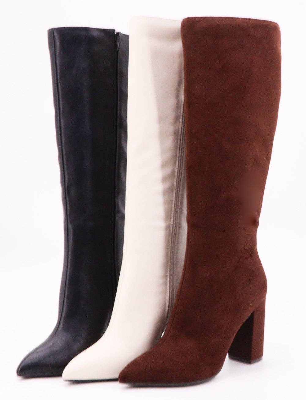 Mars Sky Shoes Wholesale - Wholesale Booties - Women's - Bamboo BELLFLEUR-18 Women Block Heel Pointed Toe Plai Knee High Boots-12 Pairs Pack-20.753