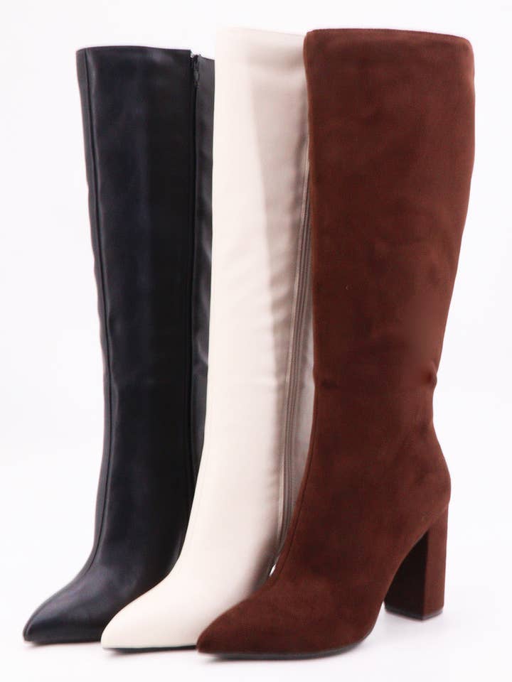 Mars Sky Shoes Wholesale - Wholesale Booties - Women's - Bamboo BELLFLEUR-18 Women Block Heel Pointed Toe Plai Knee High Boots-12 Pairs Pack-20.753