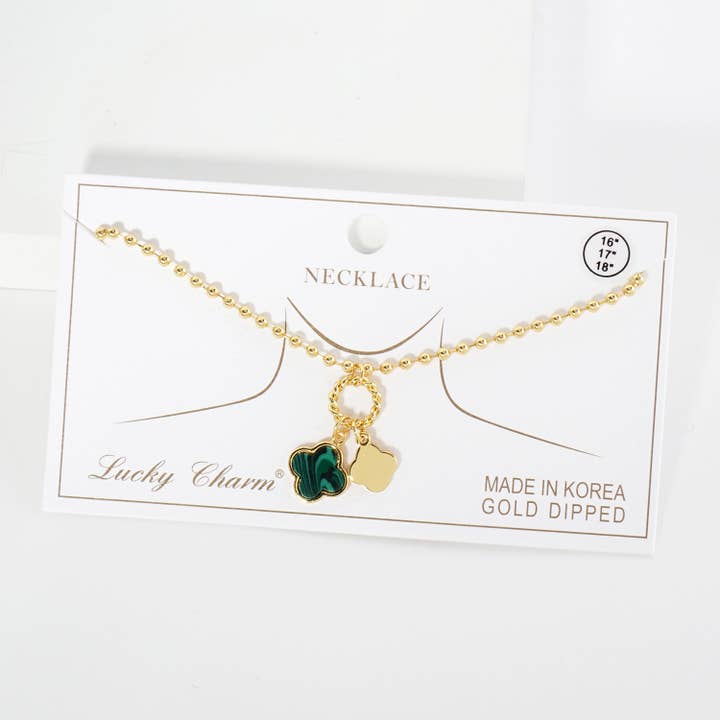 SP Sophia Collection - Wholesale Pendant/Charm Necklace - Gold Plated Enamel Quatrefoil Pendant Necklace
