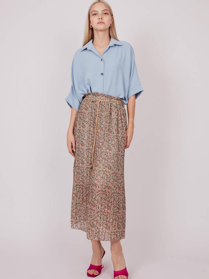 Jupe longue imprimée microplissée pour la vente par Dioxide