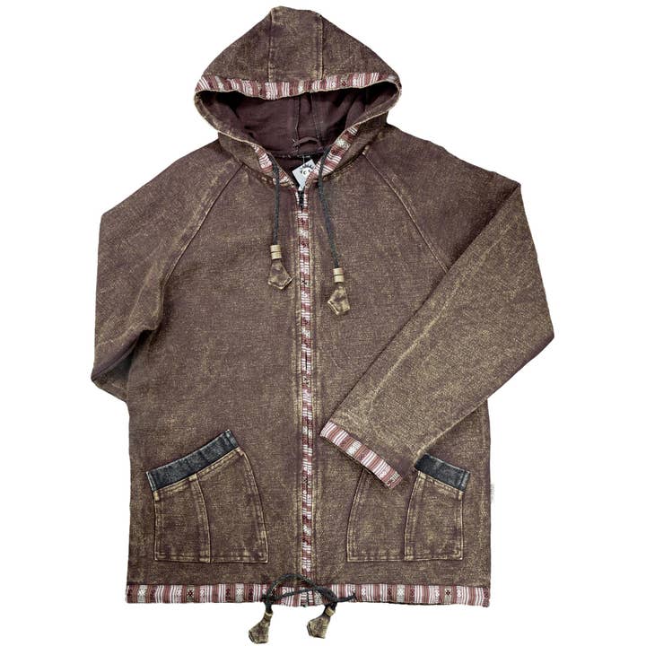 Giacca marrone etnica giacca di mezza stagione cotone poncho cappotto per la vendita all'ingrosso da parte di Tribal Trade GmbH