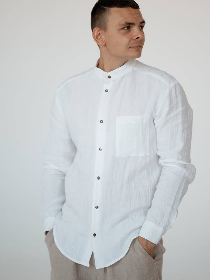 Linen Men Collar Shirts CM027 for wholesale by Unique Linen
