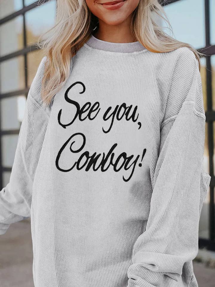 Western Cowboy Quote Letter Graphic Oversized Sweatshirt for wholesale by Lovesoft