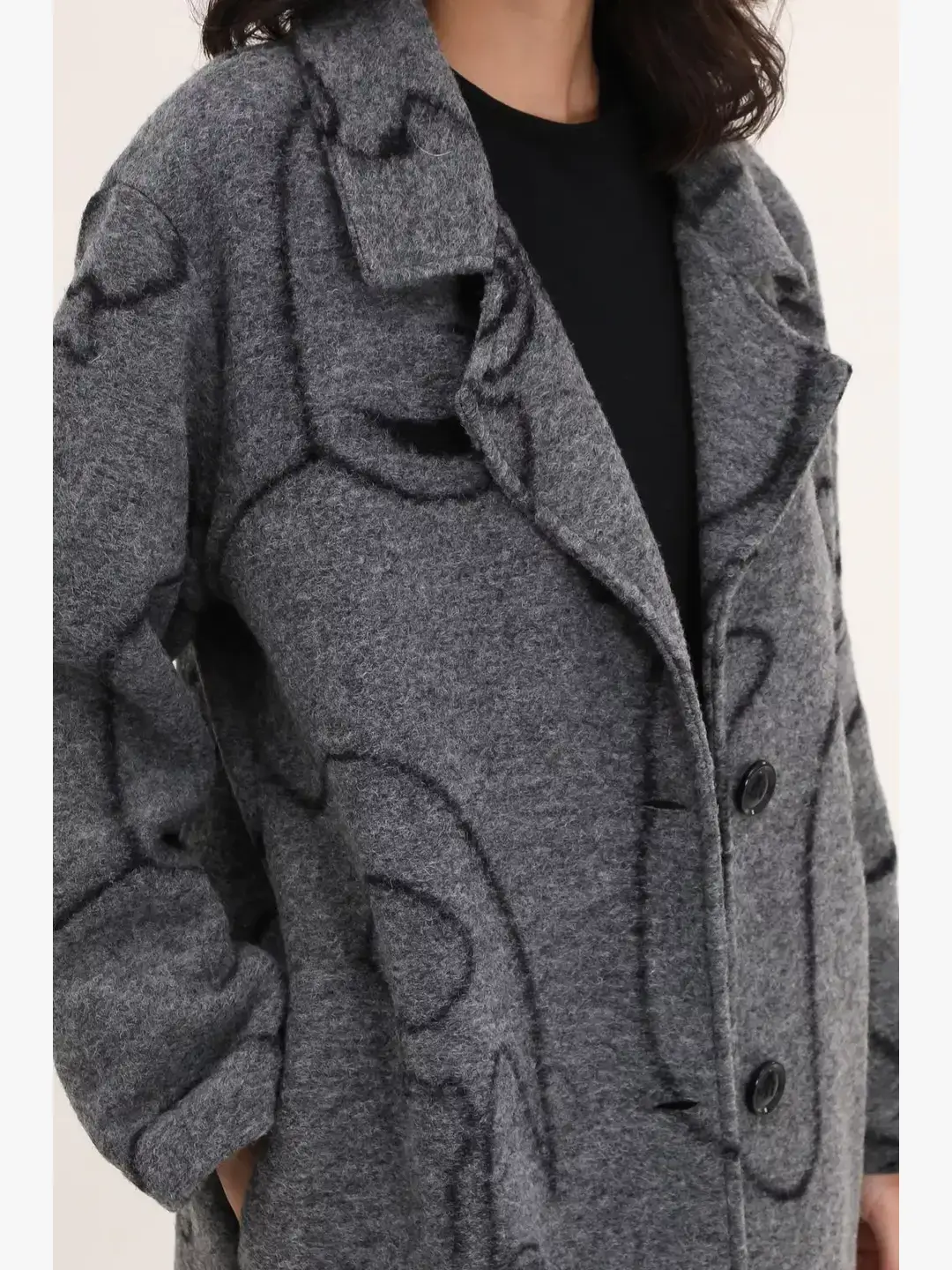 la maison des fibres naturelles – Engroshandel Frakke - Dame – Lang frakke med ansigtstryk 99201 80%uld 20%polyester3