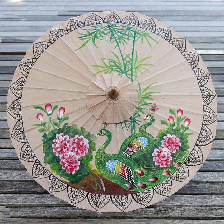 Novica Handmade Peacock Garden Paper Parasol for wholesale by NOVICA