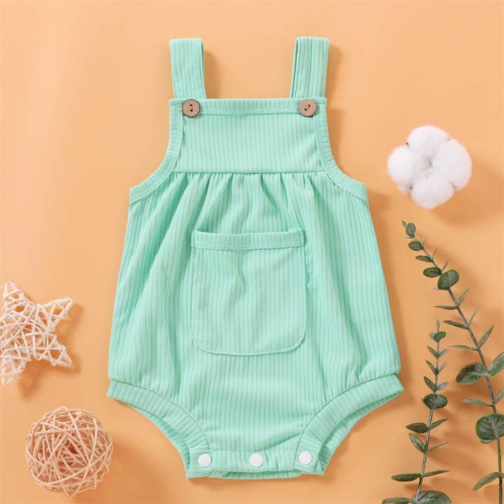 PatPat - Wholesale Bodysuit (Non-Footed) - Baby - Baby Pretty Candy Color Solid Pocket Decor Strappy Romper