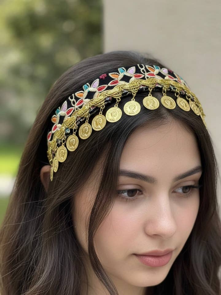 Golden Heritage Coin Headband for wholesale by Palestinian Elegance
