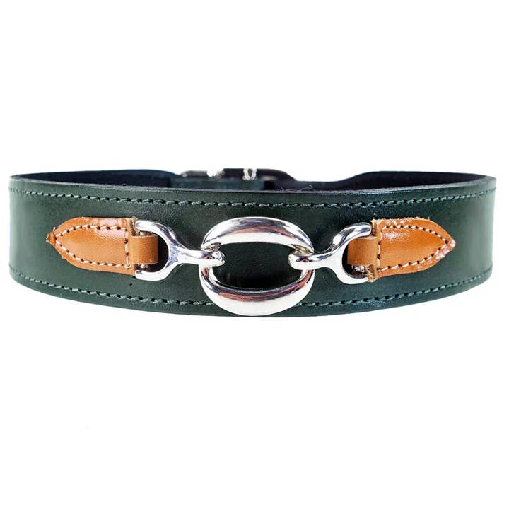 Hartman Dog Collar in Ivy Green, Tan & Nickel for wholesale by Hartman & Rose