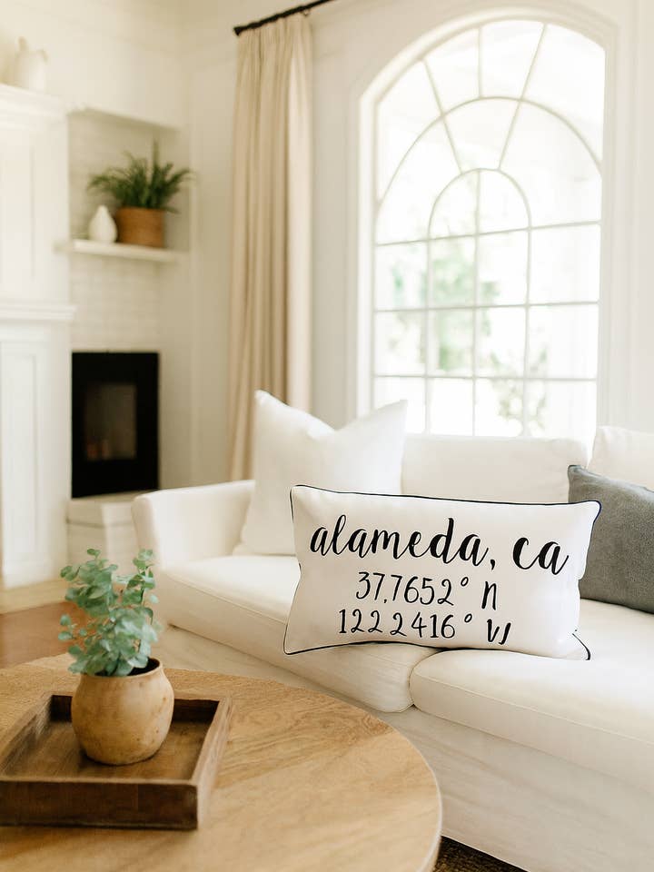 Alameda Longitude Latitude Embroidered Lumbar Pillow Cover for wholesale by Luma Vintage
