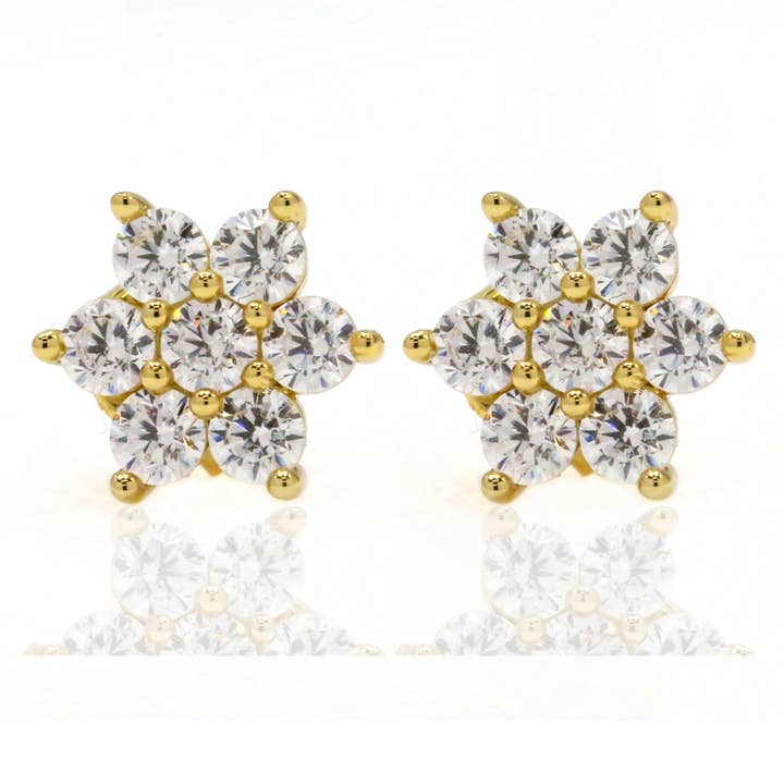 Cherry Blossom Flower Stud oorbellen 18kt goud op sterling zilver voor wholesale door GEMSA LONDON