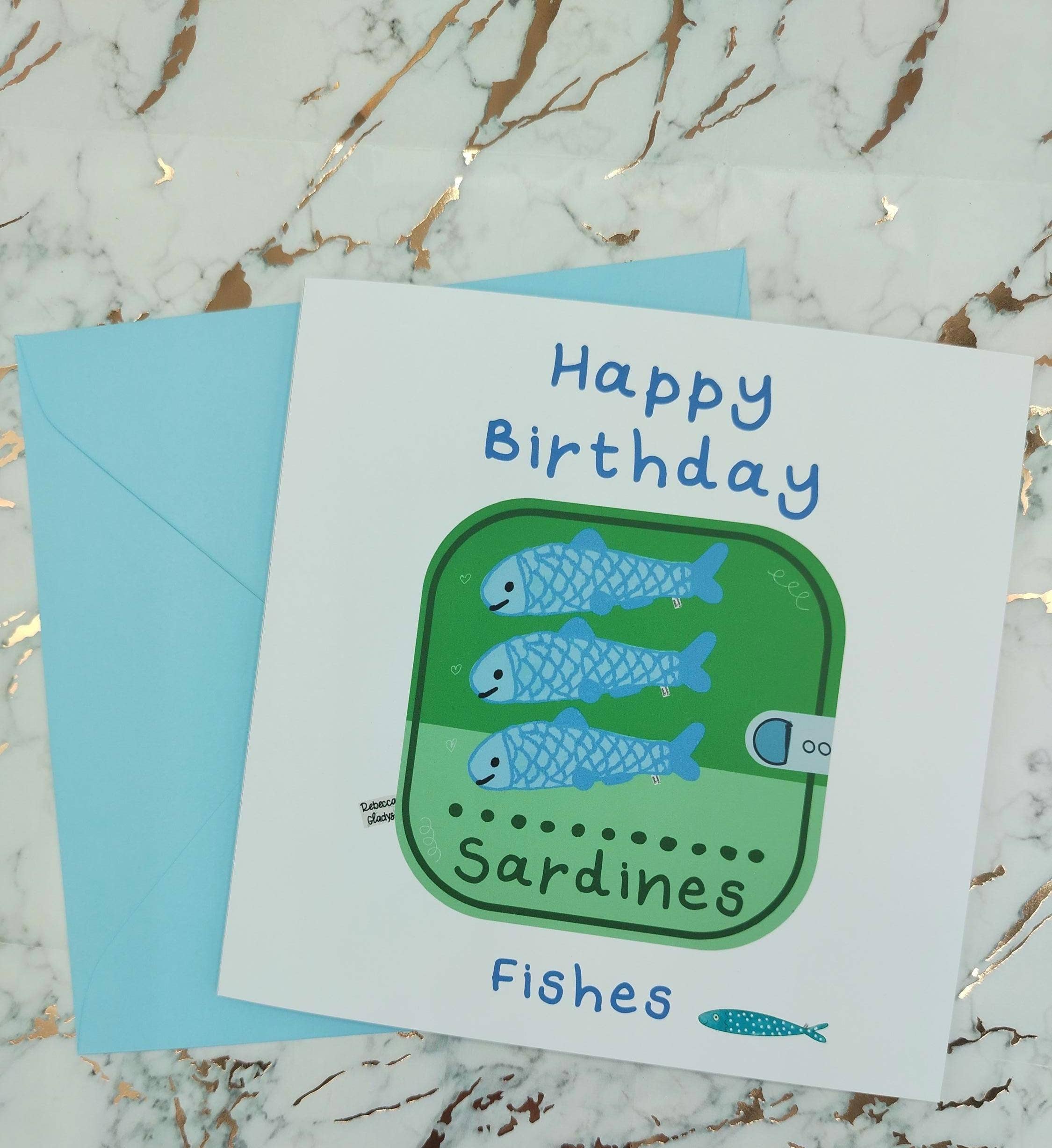 Rebecca Gladys – wholesale Birthday card – Happy Birthday Best Fishes Funny Sardine Pun Card Handmade7